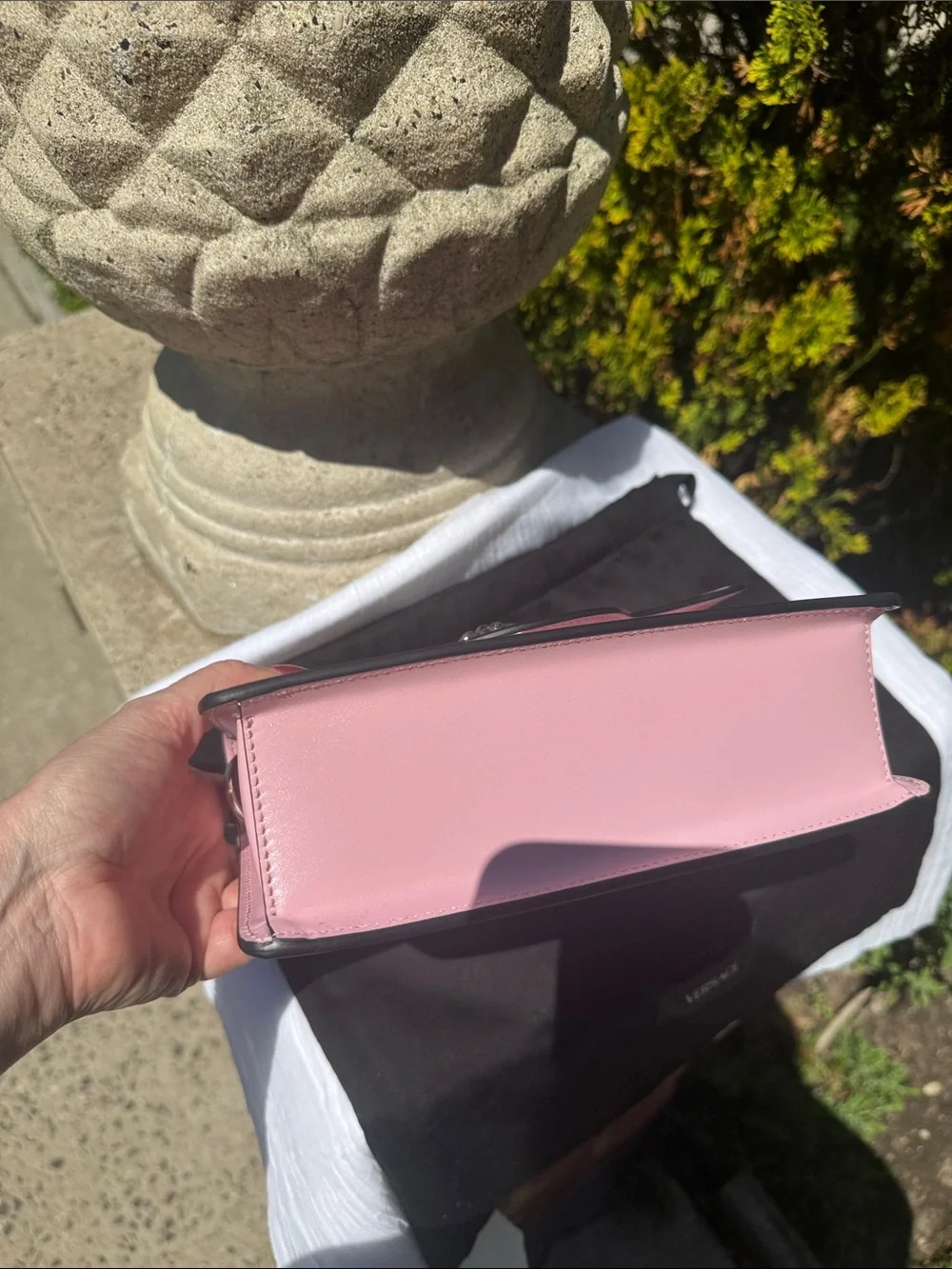 Versace Pink Leather Top-Handle Satchel with Silver Medusa, Calfskin Leather .Sm - Picture 9 of 12